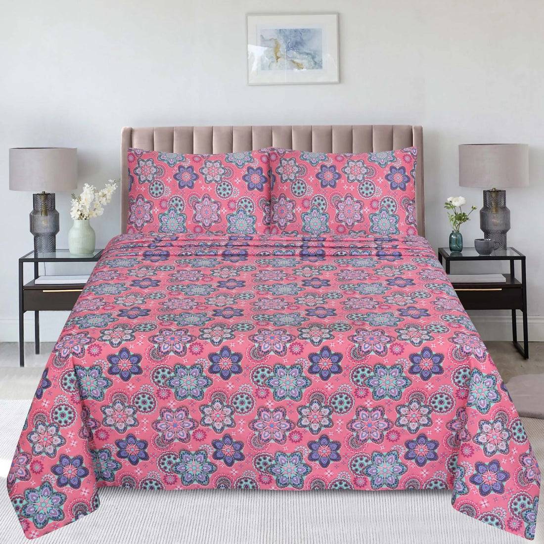 Elegant Mandala Pink Cotton Bedsheet Set-BS02