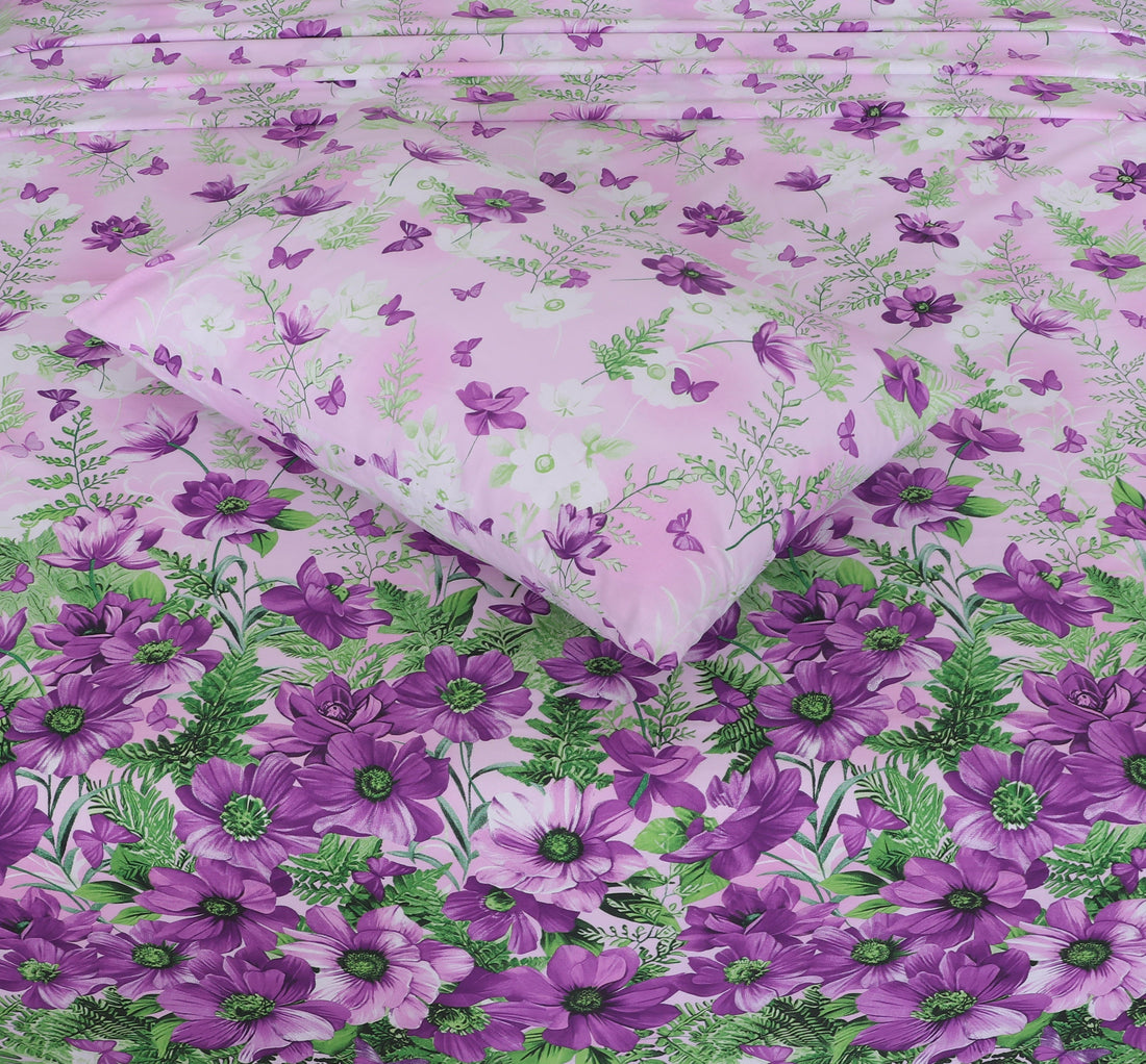 Purple Petals Paradise – cotton Bedsheet Set-BS07