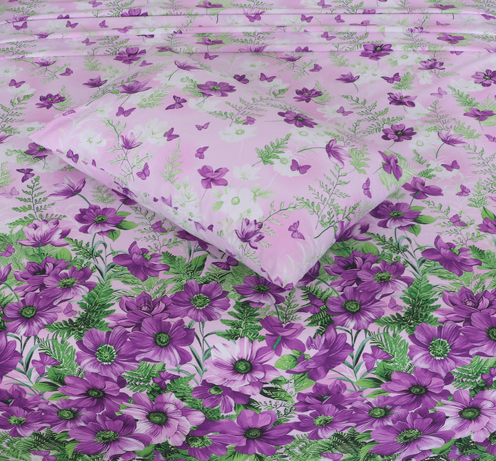 Purple Petals Paradise – cotton Bedsheet Set-BS07