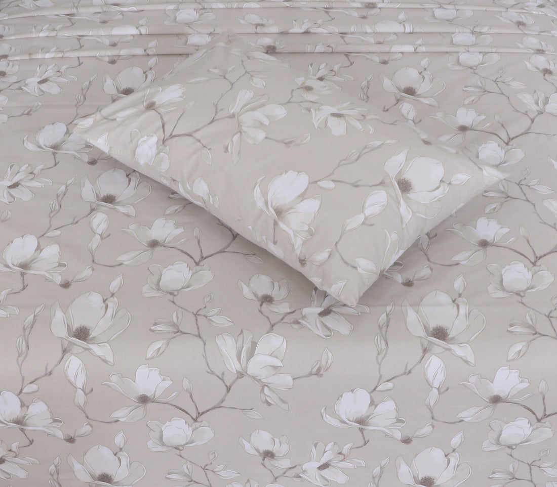Elegant Beige Floral cotton Bedsheet Set-BS12