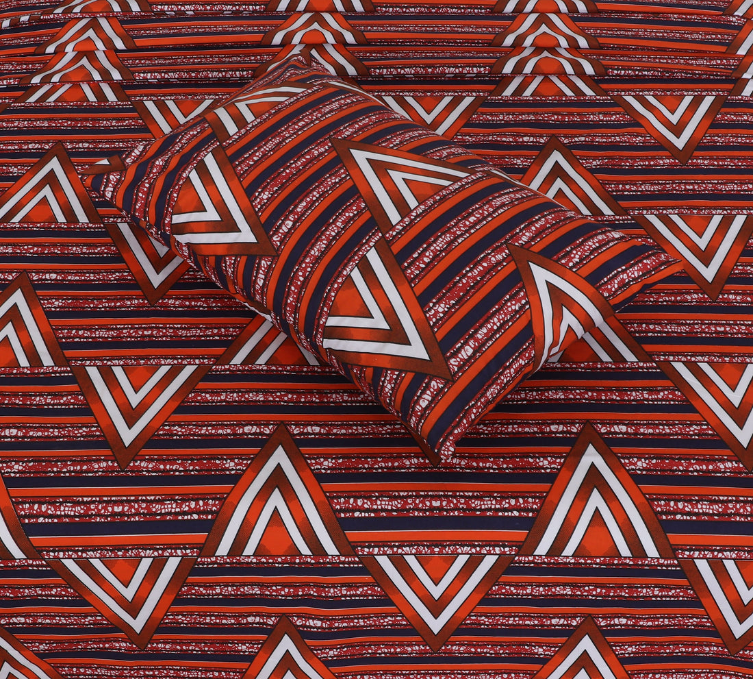 Crimson Geometric Elegance – cotton Bedsheet Set-BS11