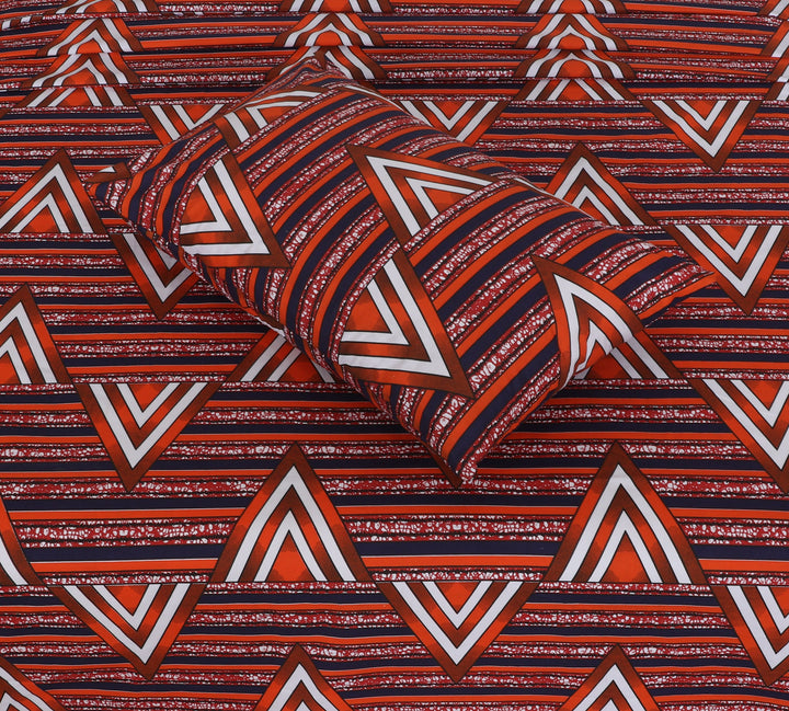 Crimson Geometric Elegance – cotton Bedsheet Set-BS11