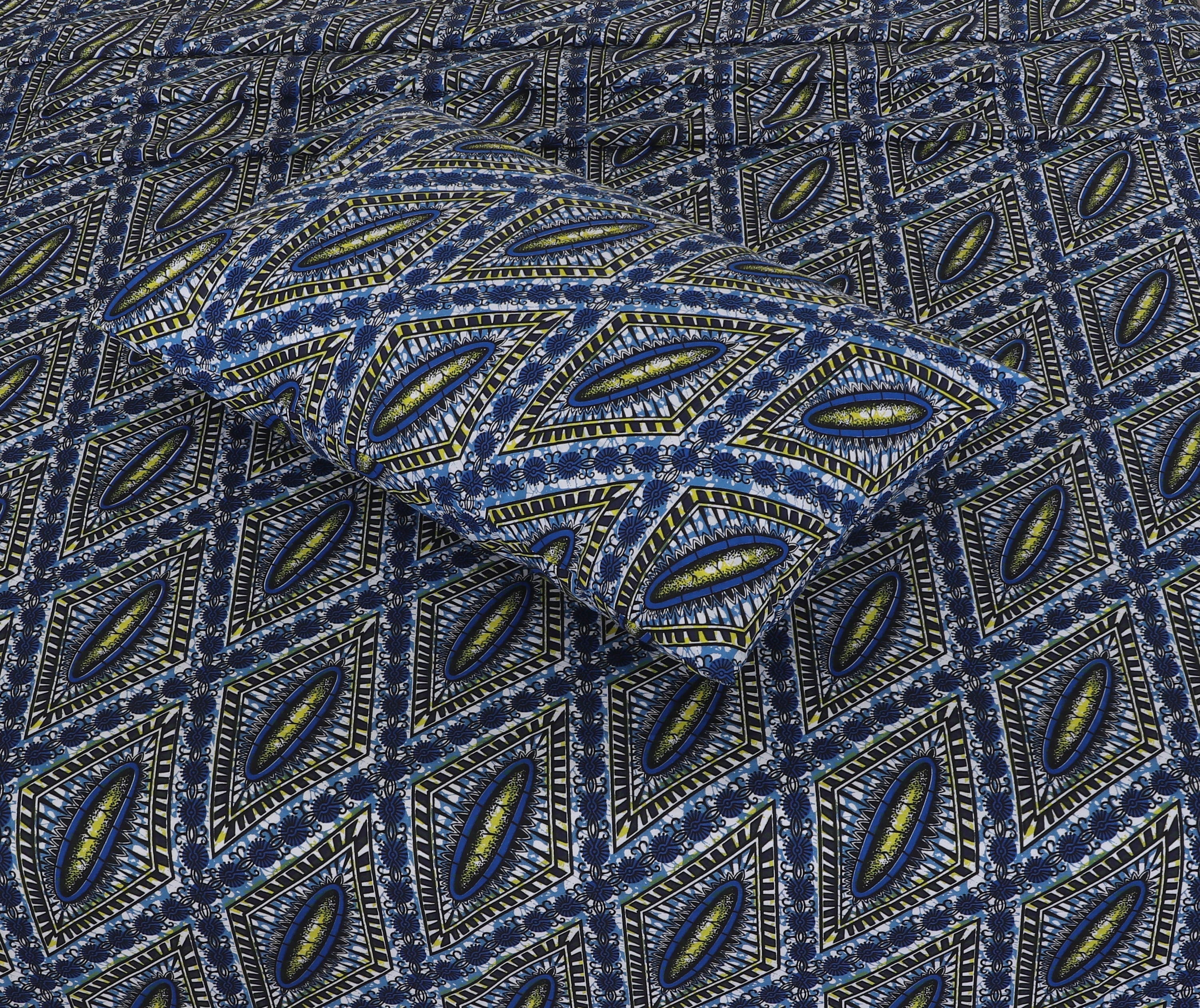 Majestic Blue Diamond Pattern – cotton Bedsheet Set-BS13