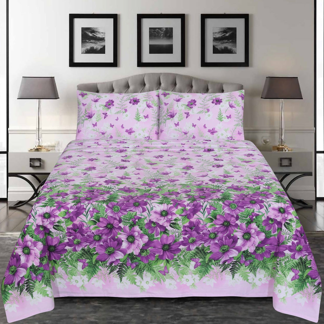 Purple Petals Paradise – cotton Bedsheet Set-BS07