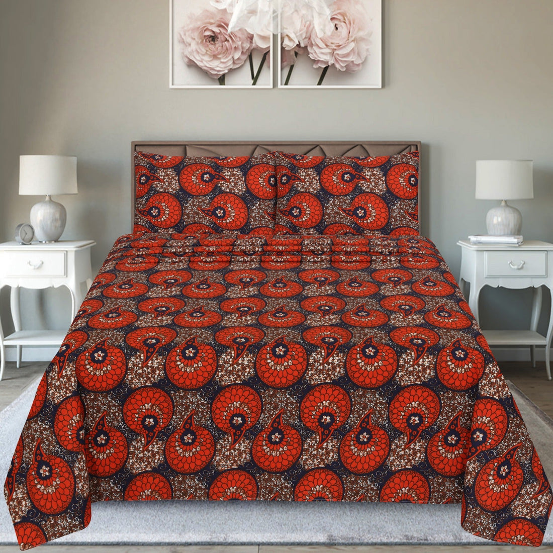 Rustic Rose Pattern – cotton Bedsheet Set-BS10