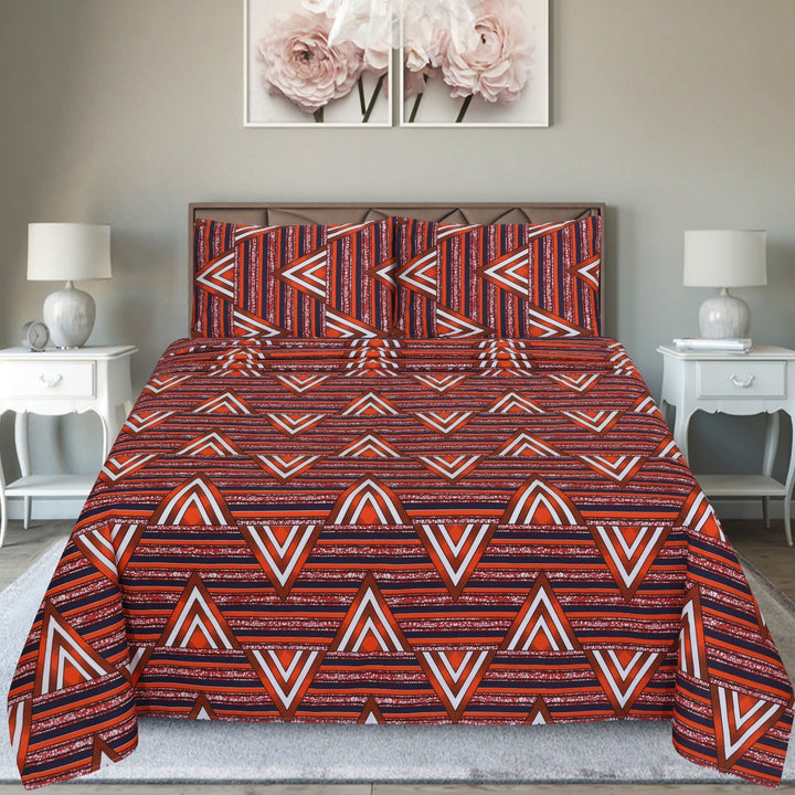 Crimson Geometric Elegance – cotton Bedsheet Set-BS11