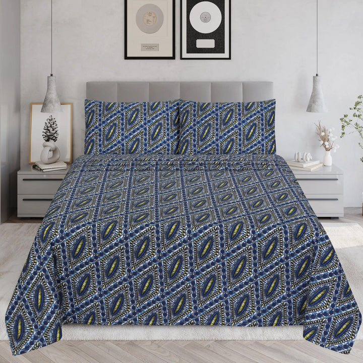 Majestic Blue Diamond Pattern – cotton Bedsheet Set-BS13