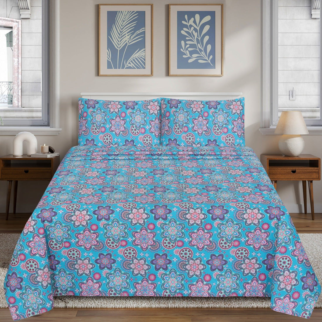 Elegant Floral Patterned – cotton Bedsheet Set-BS15