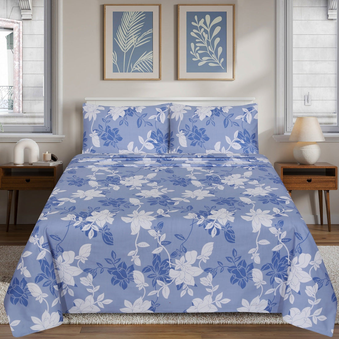 Sky Blue Floral bedsheet set – BS25