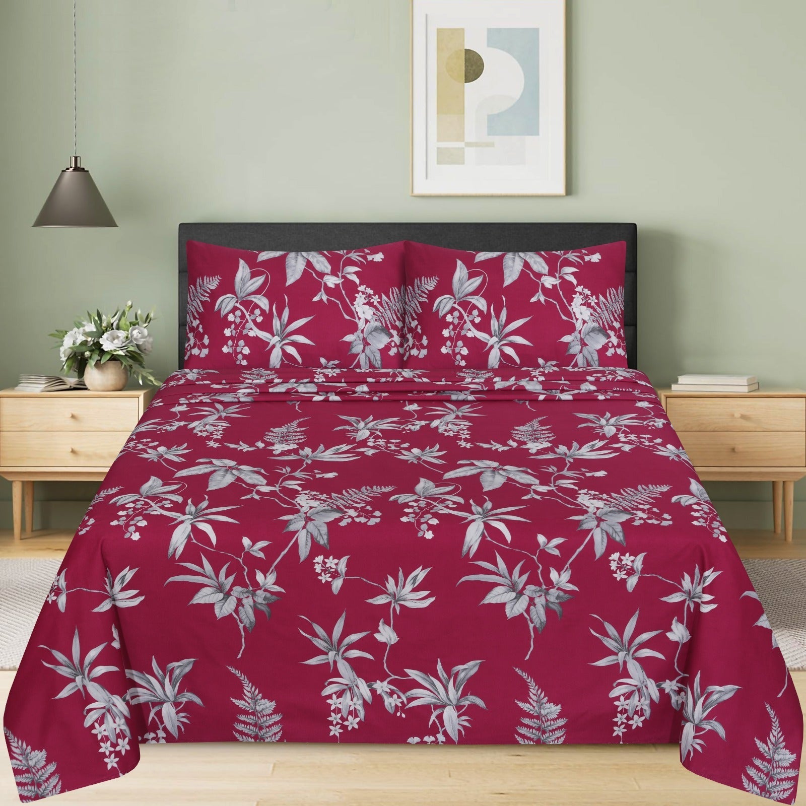 Maroon Floral Elegance bedsheet set – BS26
