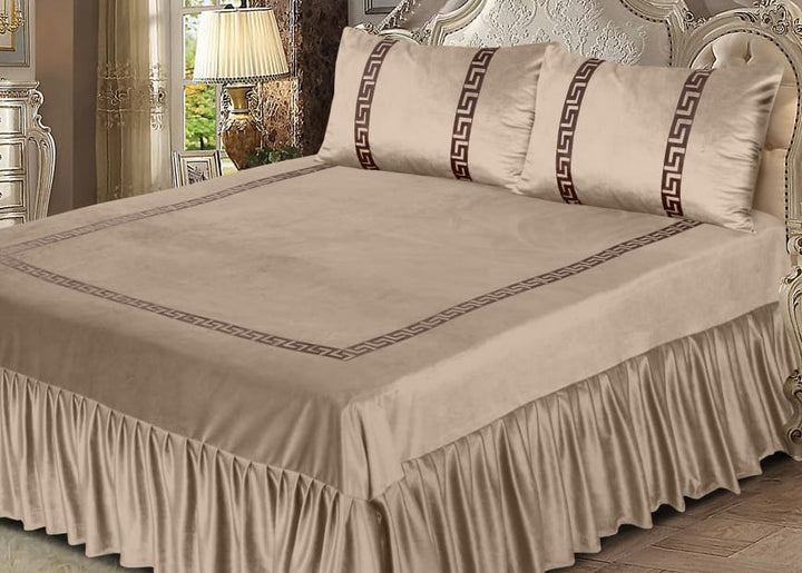 Luxury Velvet Beige Bed Sheet Set with Golden Border 04