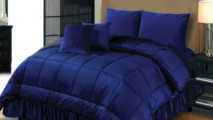 Royal blue 6 PCS  Embossed Velvet Bedding Set – 02