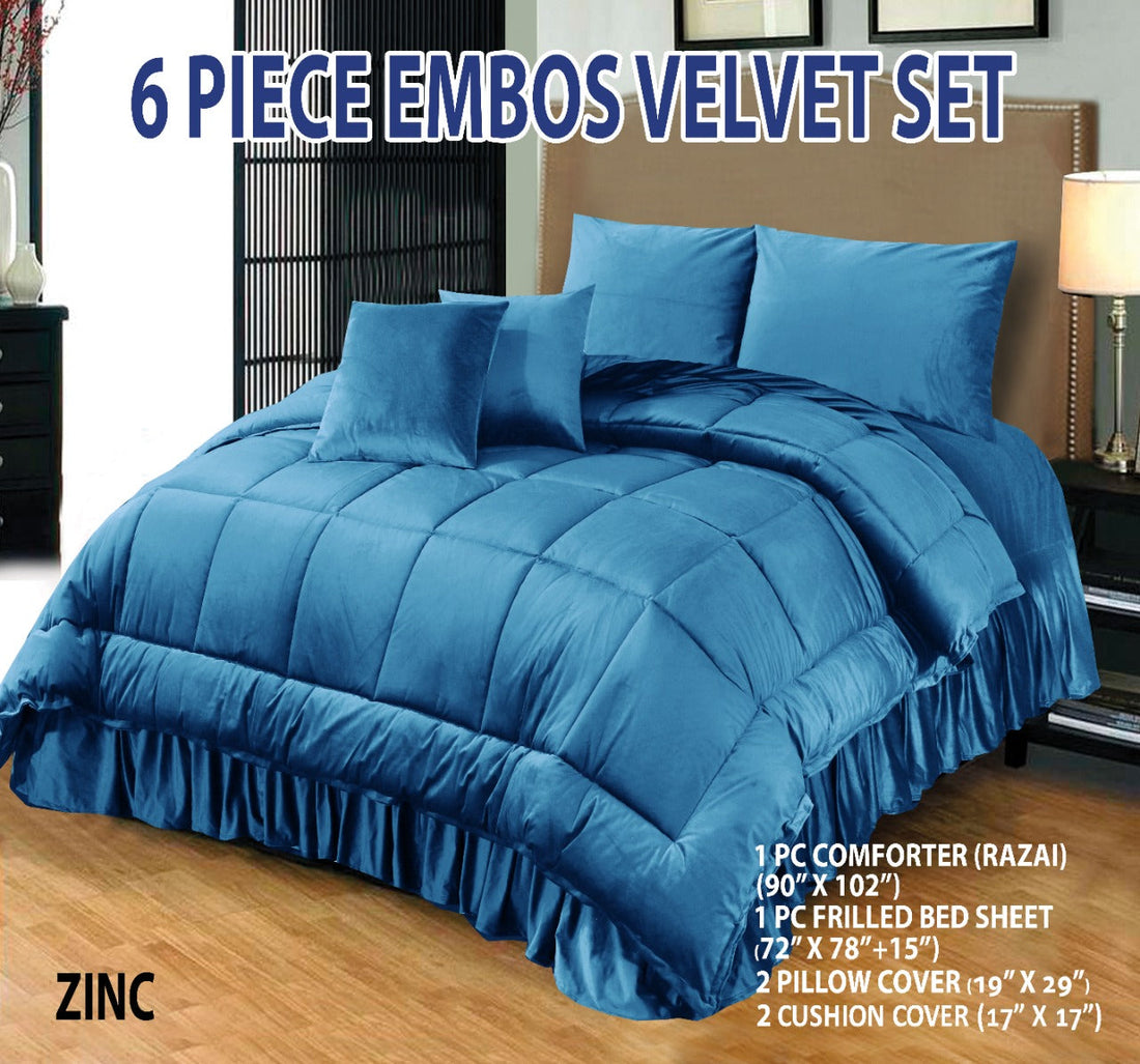 Zinc  6 PCS  Embossed Velvet Bedding Set – 07
