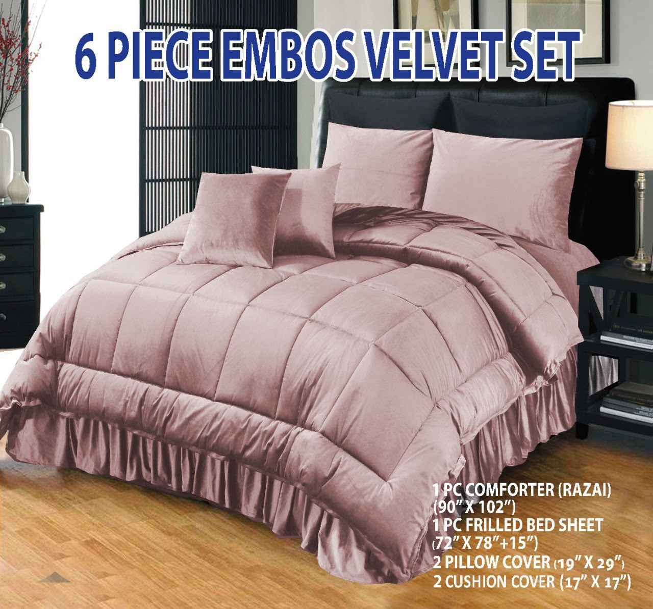 Light Pink   6 PCS  Embossed Velvet Bedding Set – 10