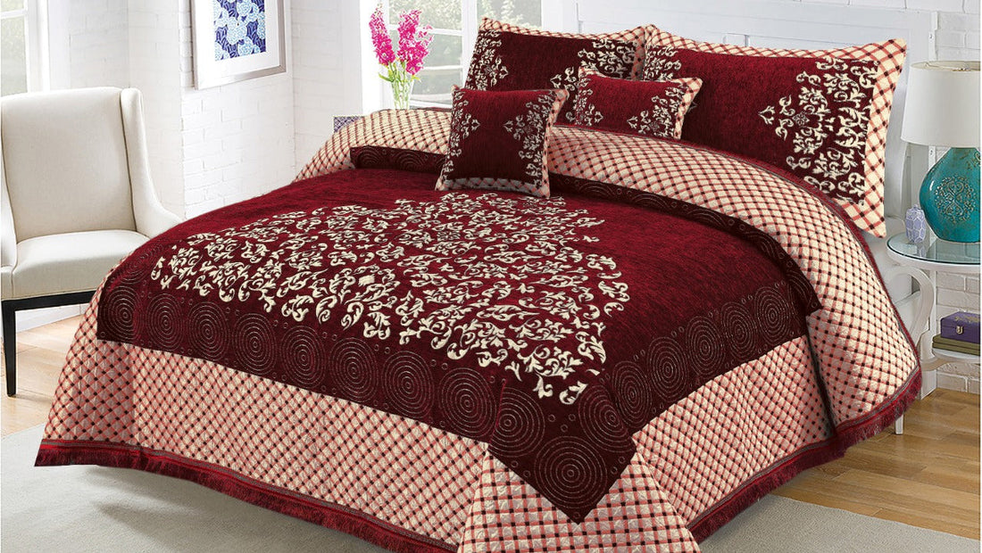 Red Turkish Velvet Jacuard Bedsheet Set - 02