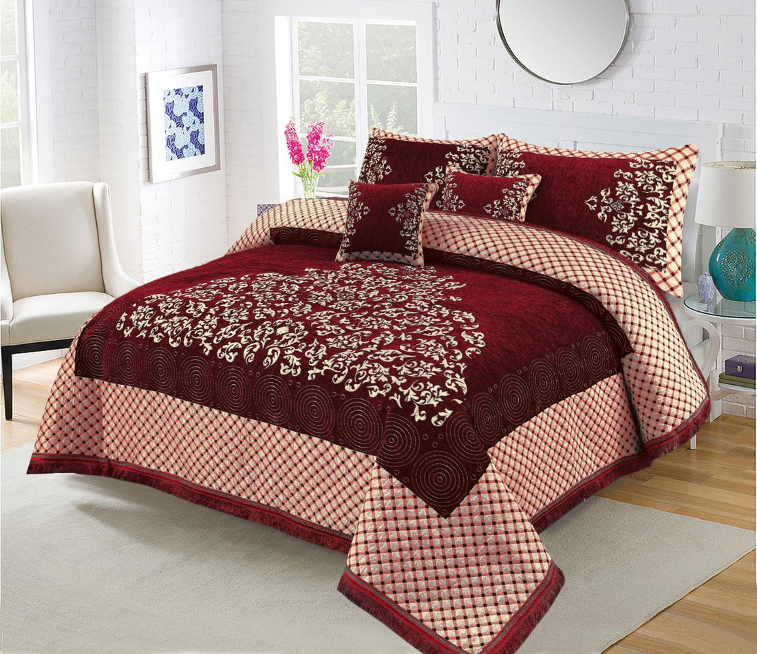 Red Turkish Velvet Jacuard Bedsheet Set - 02