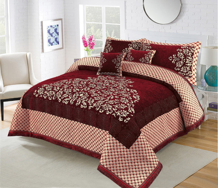 Red Turkish Velvet Jacuard Bedsheet Set - 02
