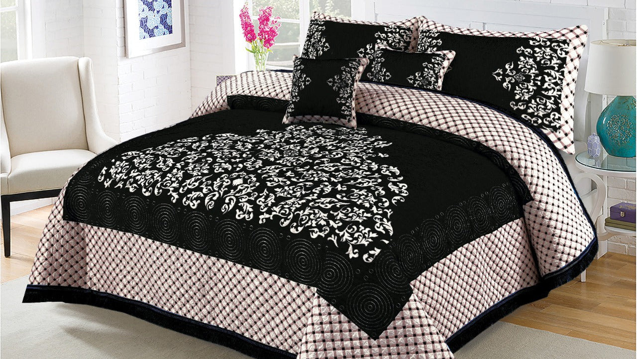 Black Turkish Velvet Jacuard Bedsheet Set - 05