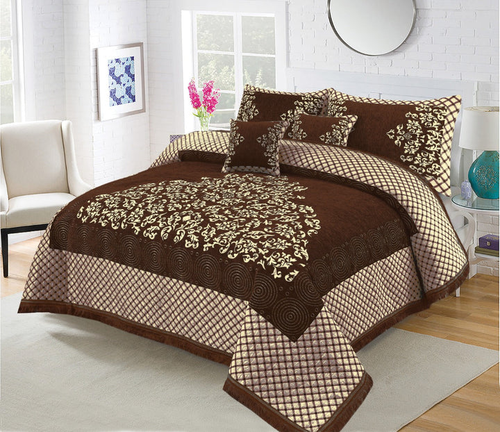 Light Brown Turkish Velvet Jacuard Bedsheet Set - 08