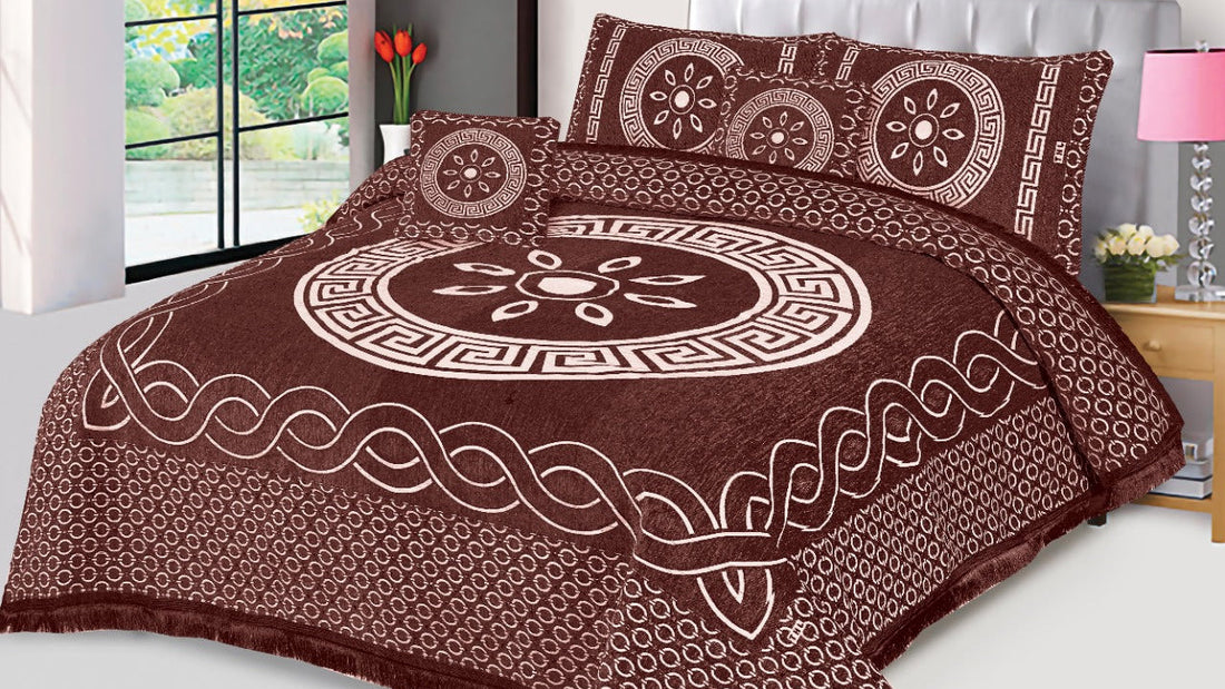 Brown Orbit Velvet Jacuard Bedsheet Set - 06
